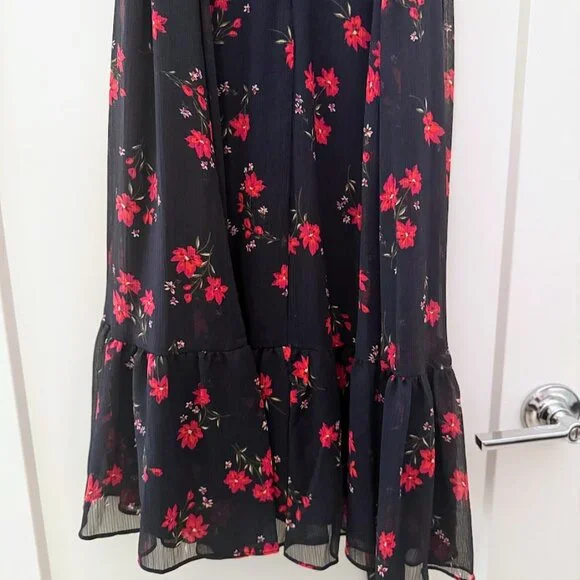 Calvin Klein Navy Floral V-Neck Chiffon Midi Dress – Size 12 - Picture 9 of 9